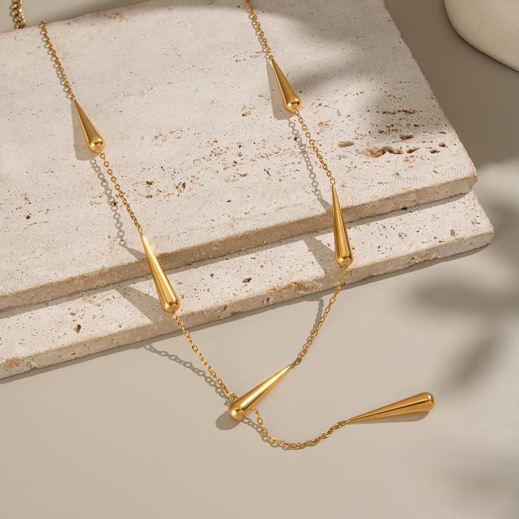 Xia Ling Stainless Steel Teardrop Tassel Y-Chain Necklace Bracelet 18K Gold Fashion Jewelry for Women