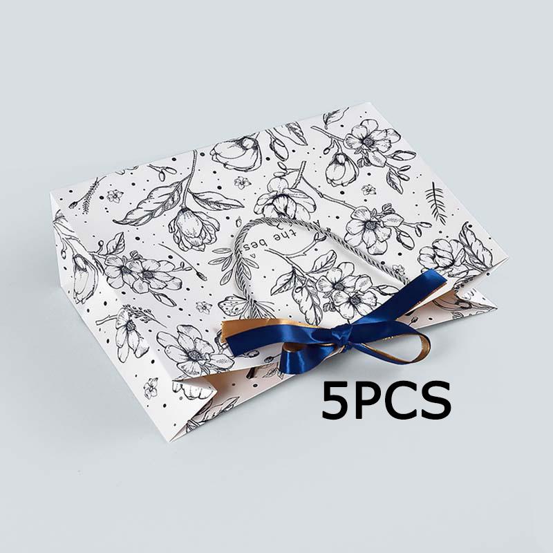 

WTEMPO Large Capacity Hand-held Gift Paper Bags Retro Elegant Printed Bags Daily Presents Packaging Bags Ideal for Storing and Gifting Delicate Items 5pcs синий