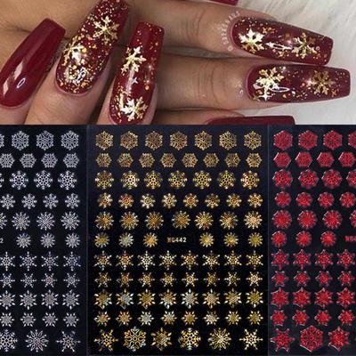 Nail Sticker Christmas Style Snowflake Pattern Vivid Images White Snow Embossed Sticker Xmas