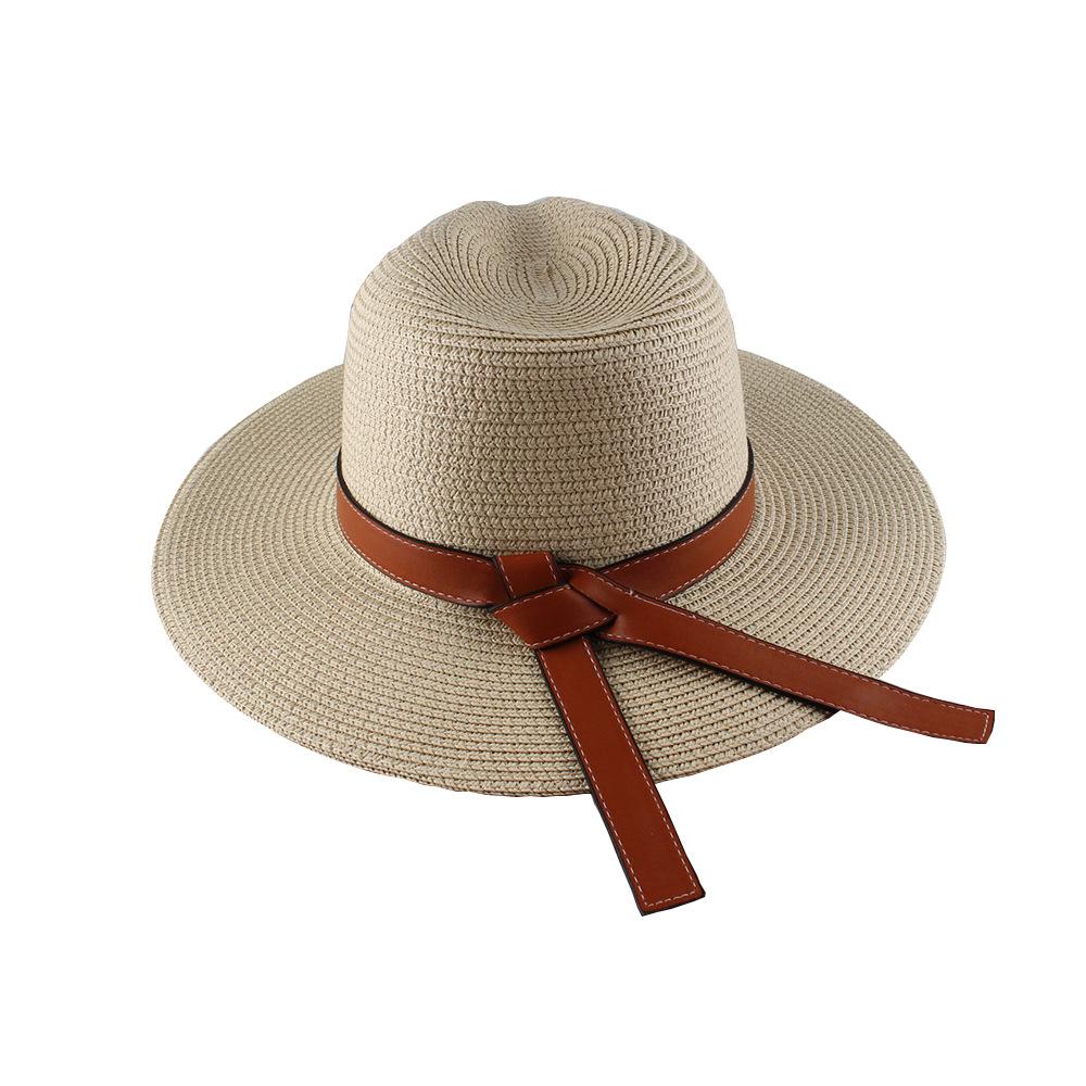 New Summer Foldable Seaside Beach Vacation Sunscreen Sunshade Straw Hat Women's European and American Belt Big Edge Jazz Top Hat
