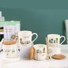 Creative Green Plant Ceramic Mug Gift Set with Lid & Spoon