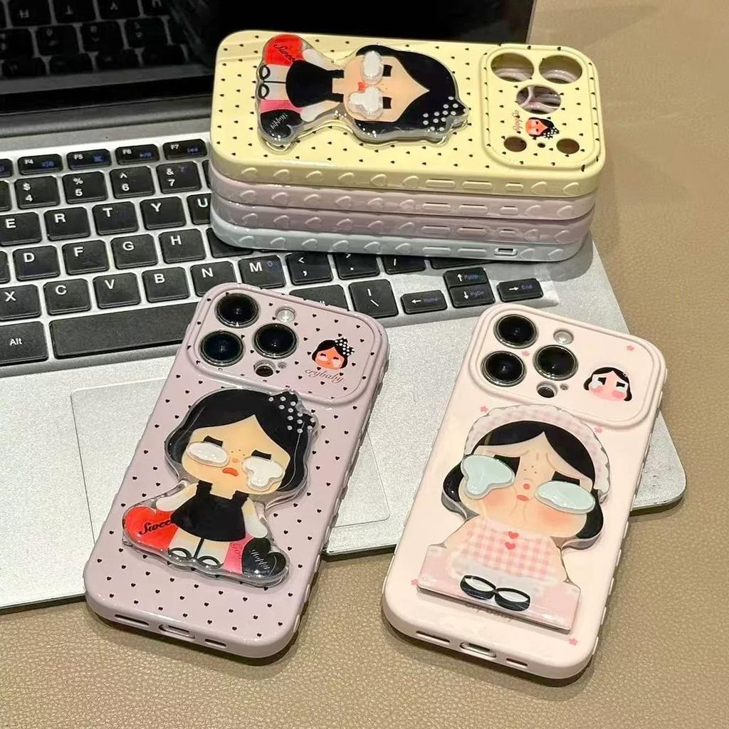 Applicable To Second Change iPhone11 Mobile Phone Case Cartoon Polka Dot Crying Baby Bracket Apple 11 Anti-drop Side Love Soft Case