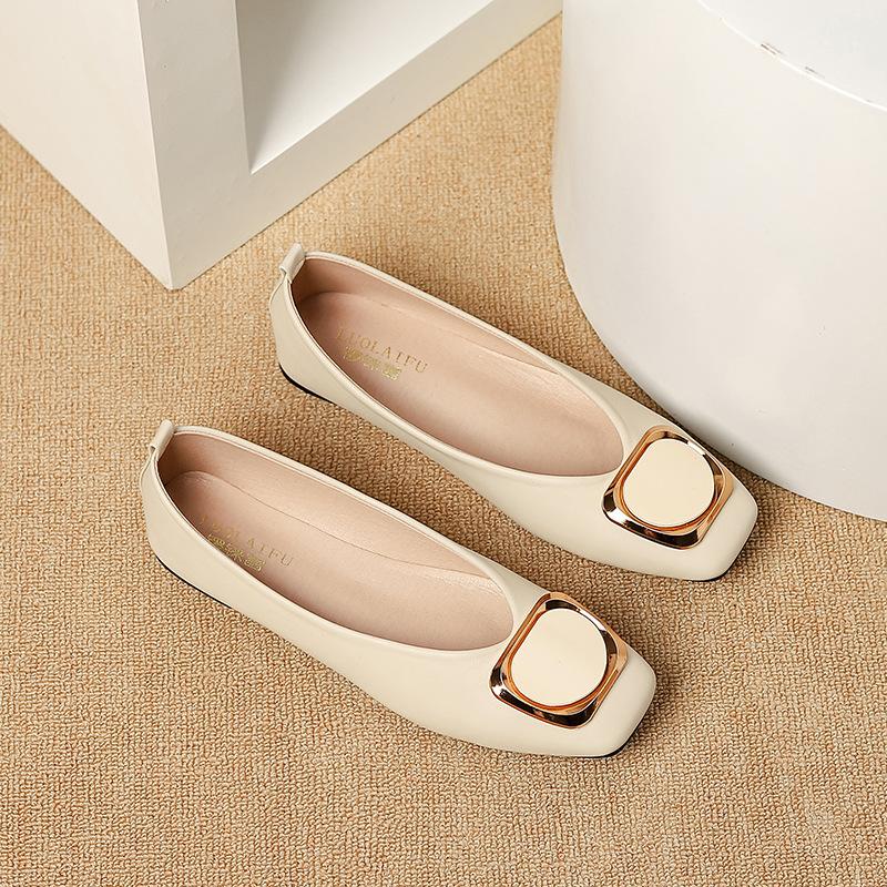 Ležérní balerínky pro ženy Pohodlné balerínky uzavřená čtvercová špička Pracovní neklouzavá obuv Dámská lehká vycházková obuv z PU kůže