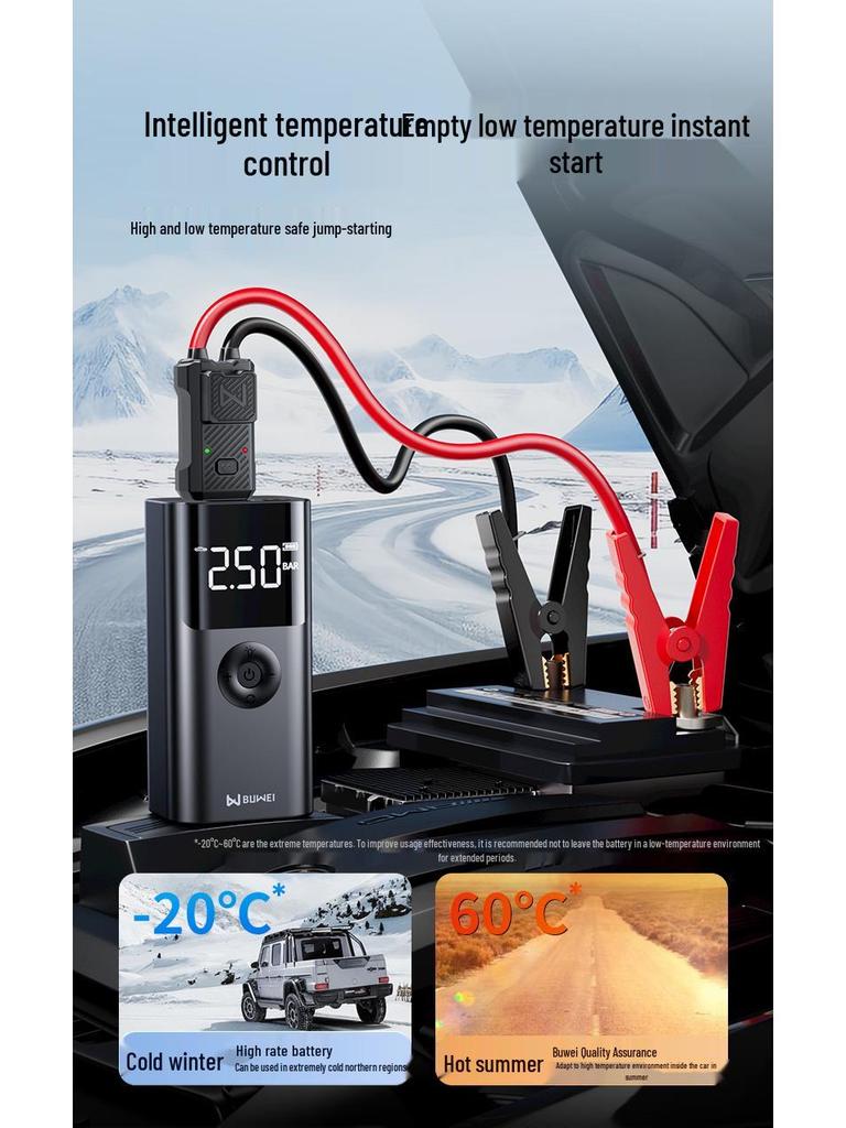 Car Emergency Power Supply & Tire Inflator with Built-in Backup Battery & Jumper Cables
