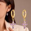 Stainless Steel 18K Real Gold Plated Micro Paved Cross Pendant Earrings for Women Fashion Hoop Earrings Tarnish Resistant