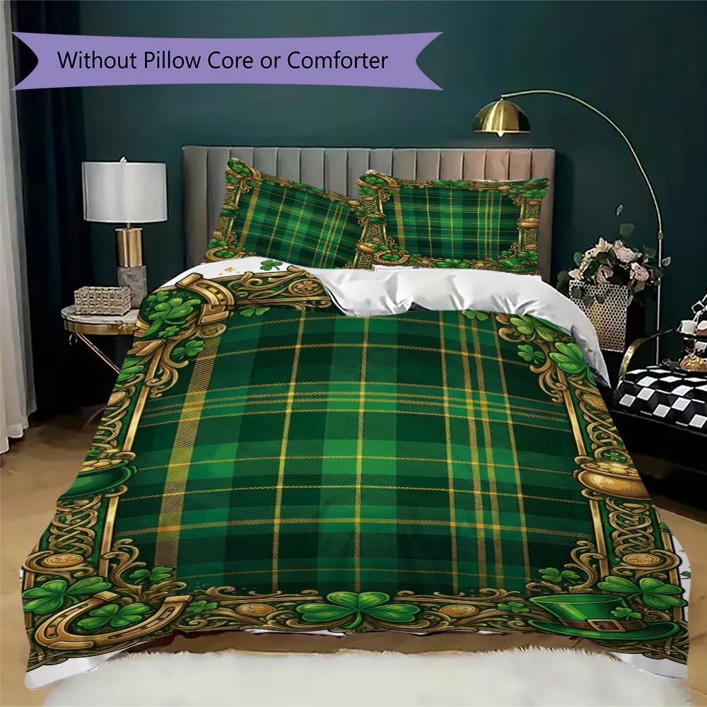 St.Patrick's Day Pattern Bedding Uilt Set Uilt Cover Pillowcase Home Decoration Birthday Gift (1 * Duvet Cover + 2 * Pillowcase  Without Core)75