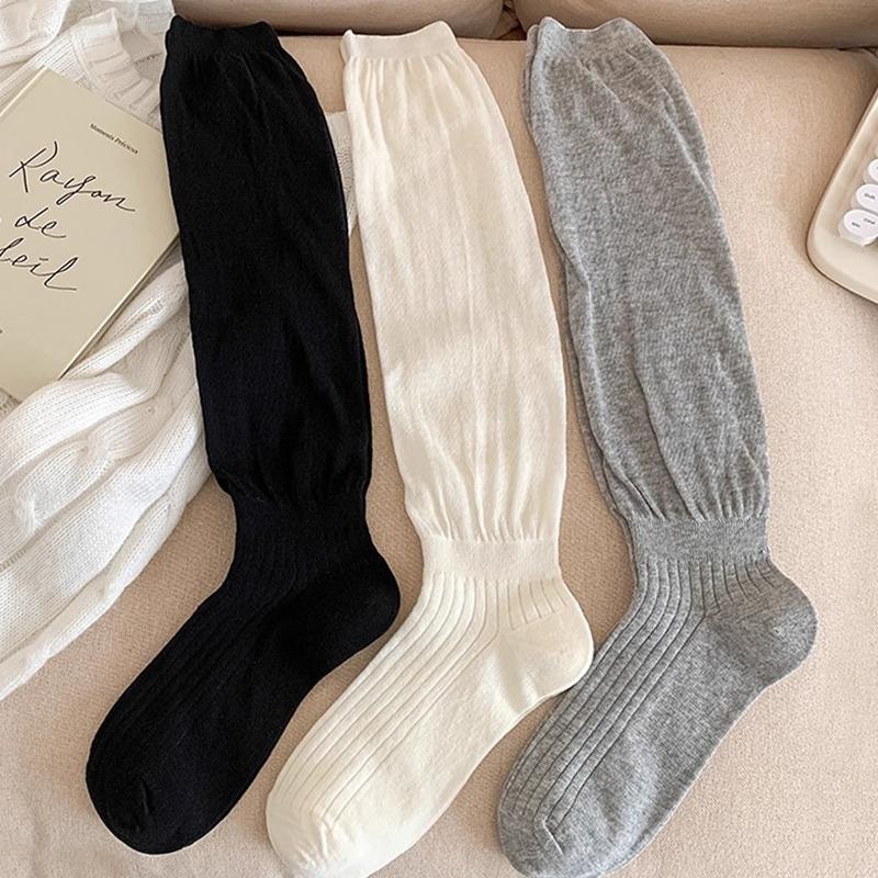 New White Calf Socks Women'S Autumn Japanese College Style Solid Color Versatile Black Student Uniform Boots Stacking Stockings