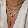 Uworld Simple Classic Zircon Serpentine Necklace 18K Gold Color Plated Stainless Steel Serpentine Chain Stackable Chain Women's
