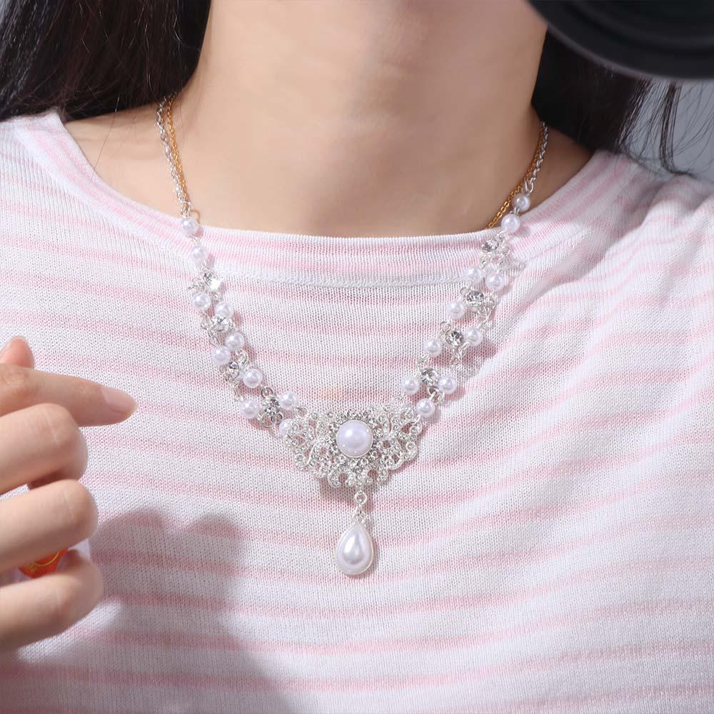 Sparkling Pearl Rhinestone Necklace Beads Pearl Collarbone Chain Sweet Double Layer Necklace  Gift