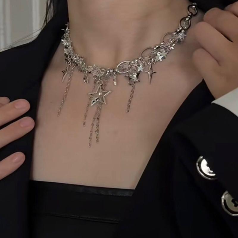 Pentagram Choker Star Chain Necklaces Star Tassel Necklaces Hot Girl Women Y2k Jewelry Alloy Material for Women Girls