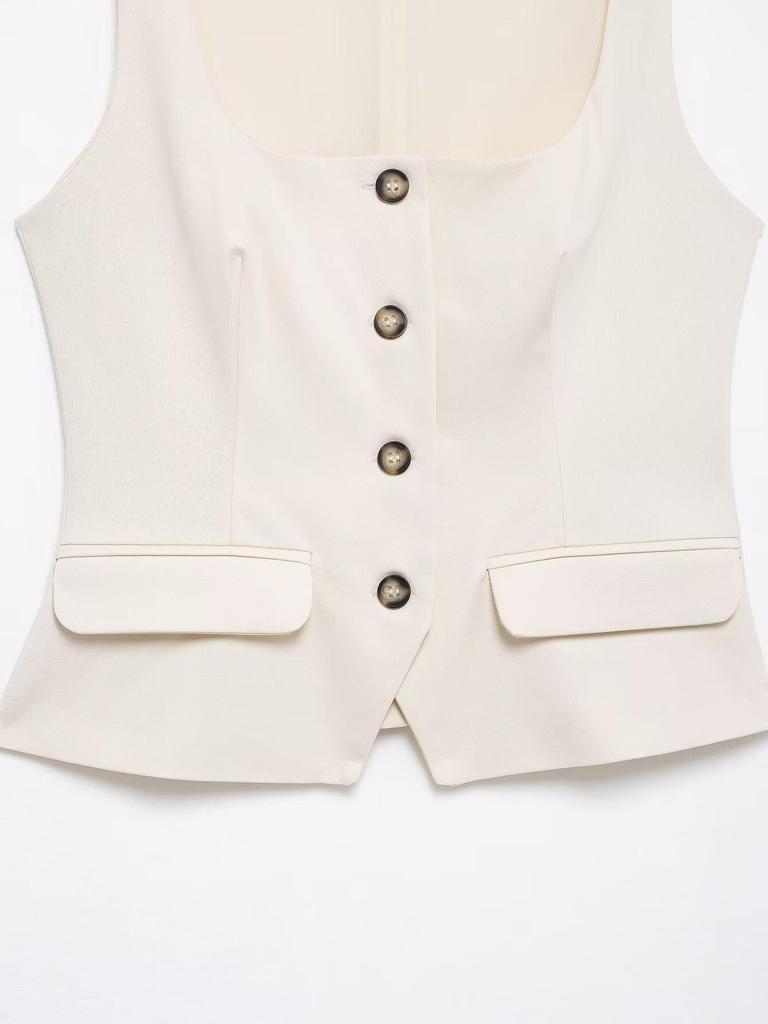 TAOP&ZA Spring/Summer Women's Double-Breasted Square Neck Slim Sleeveless Vest Top