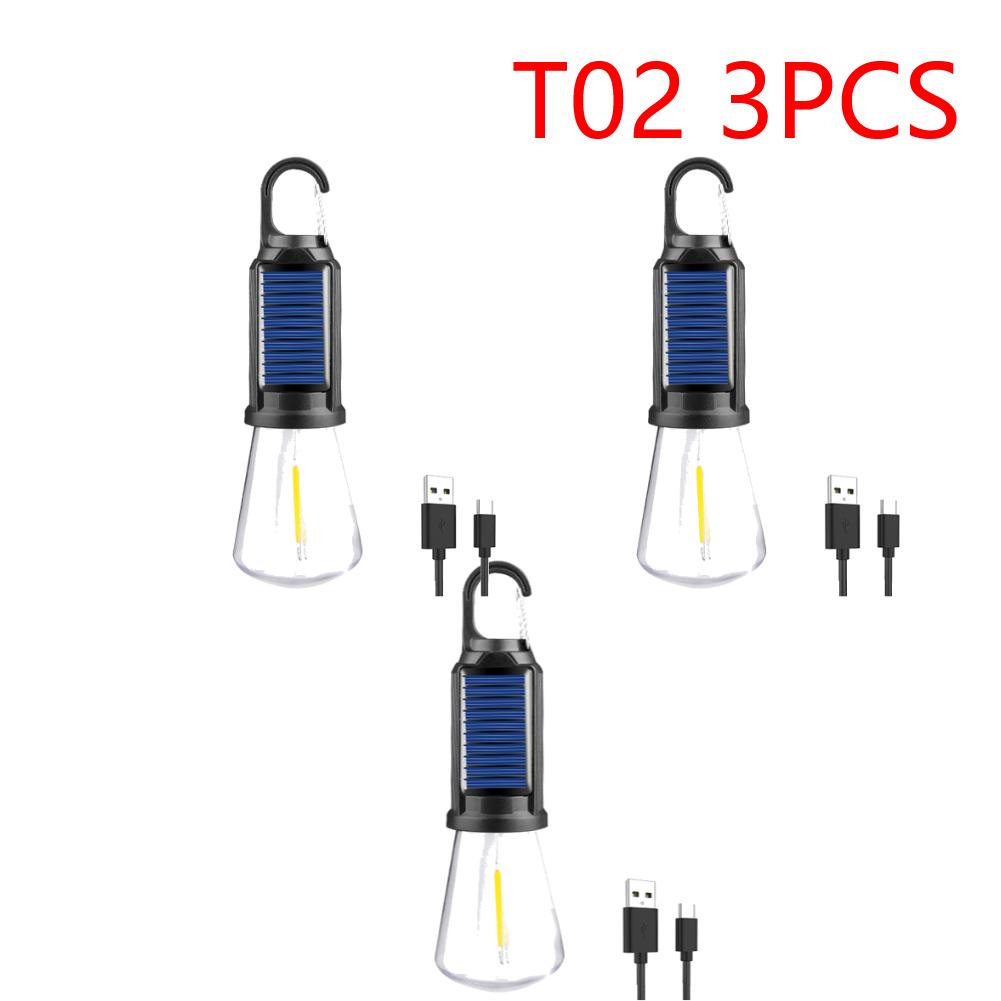 1-5PCS Solar Powered LED Camping Lamp with Hook BBQ Atmosphere Light USB Charging Portable Handheld Lamp for Outdoor Camping