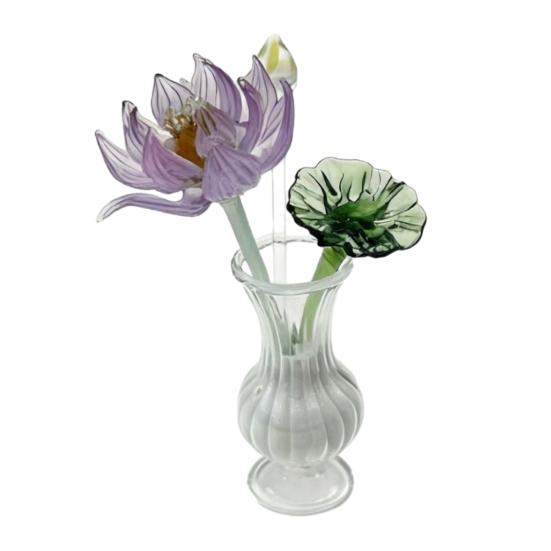 Mini Statuetta Fiore in Vetro Fatto a Mano Bouquet di Loto Finto Cristallo per Arredamento Tavolo Casa Ufficio Regalo per Mamma Moglie