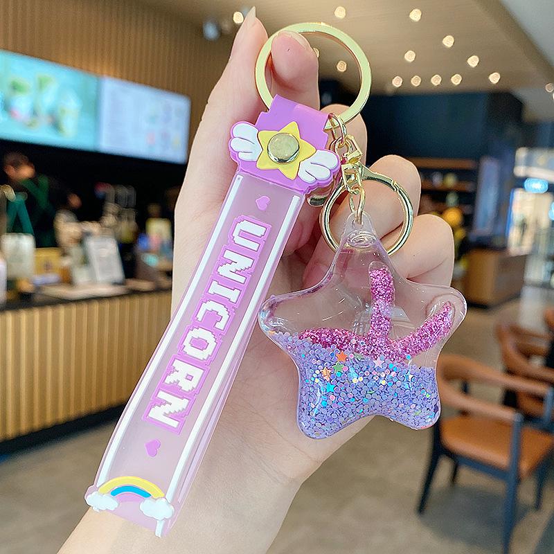 Breloc Stea de Mare Nisip Mișcător Ulei: Pandantiv Exquisit pentru Genți de Damă, Studenți și Copii - Decor Drăguț cu Ghiozdan Flotant