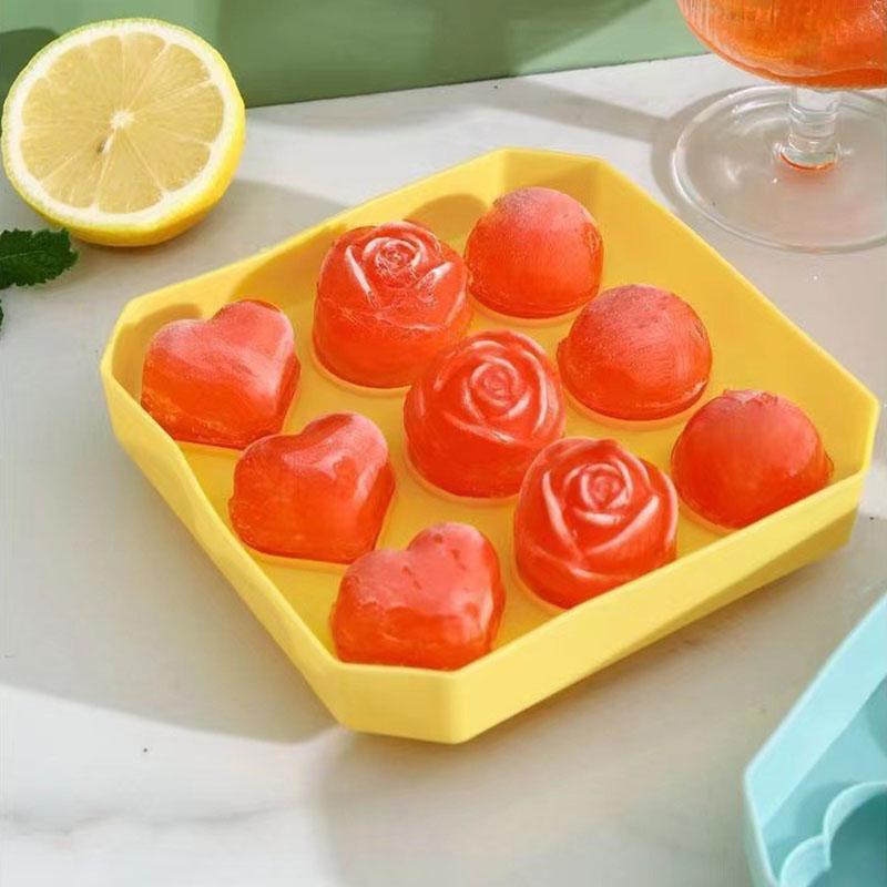 Silicone Molds Ice Cube Tray With Lid Rose Flower Heart Shape Reusable Ice Mold Bar Kitchen Accessories Ice Cream Maker Tool