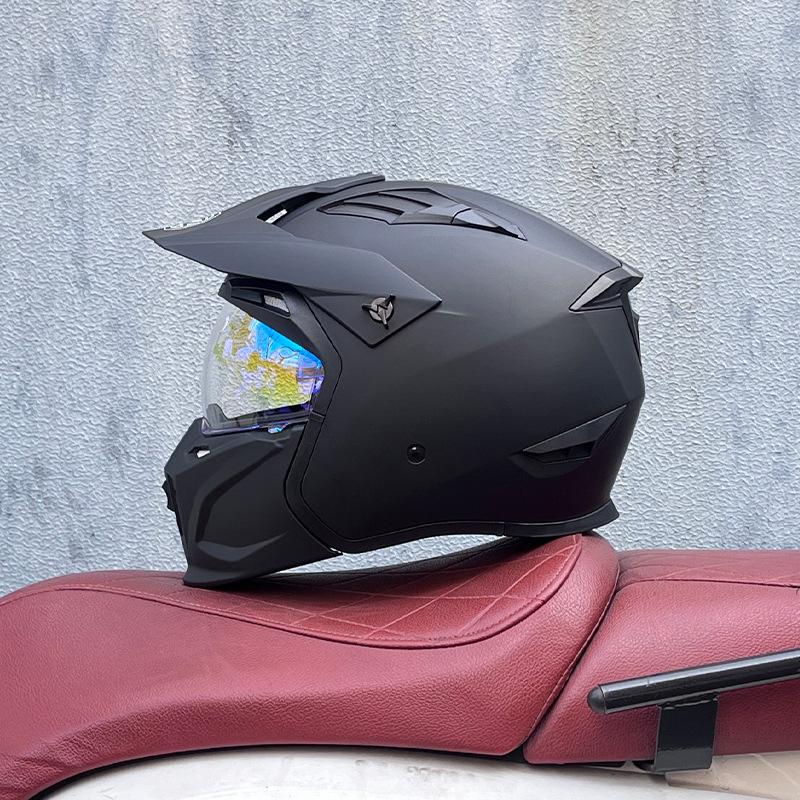 Street Fighter Motorcycle Helmet Men's and Women's Full Helmet Four Seasons Locomotive Retro Detachable Combination Helmet