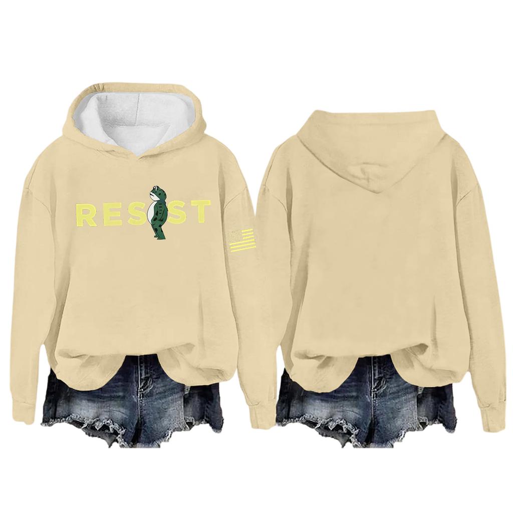 Women's Round Neck Long Sleeve Printed Pullover Hooded Sweatshirt