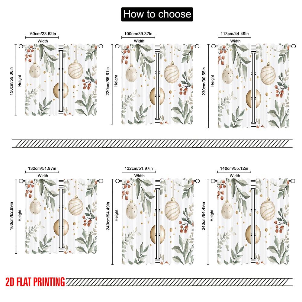 2pcs,2D Plane Printing Curtains Christmas Ornaments Holly Berries (3) 100% Polyester (without Rod) Outdoor Decorations for
