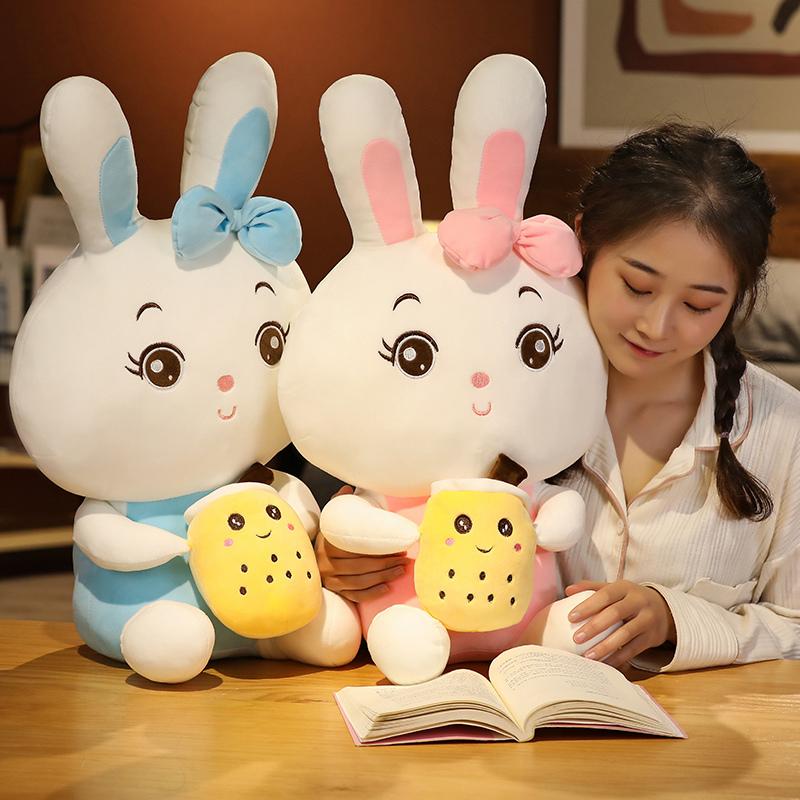 Non-Toxic 60Cm Creative Bubble Tea Rabbit Plush Toy Stuffed Animal Bunny Doll Soft Pillow Cup Milk Tea Boba Plushie Doll Birthday Gifts
