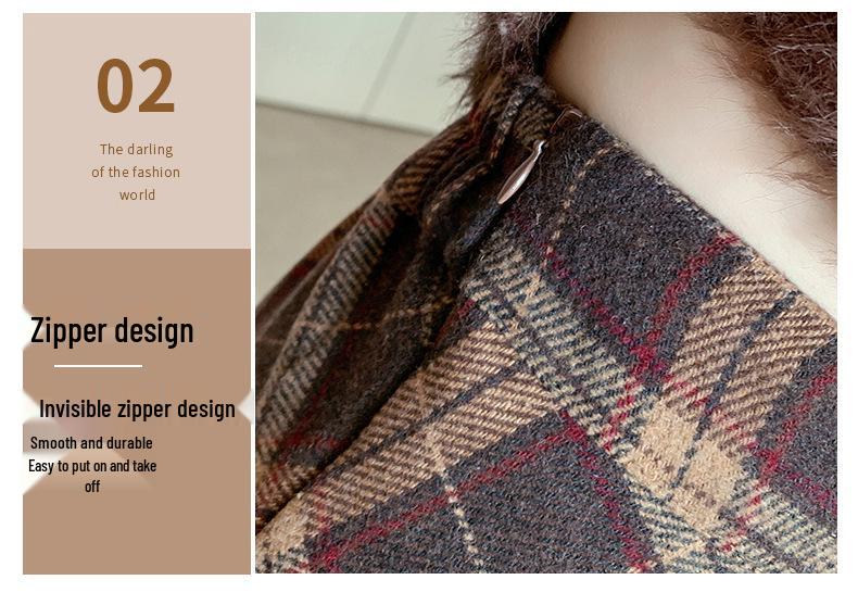 Korean Wool Plaid Midi Skirt: High-Waisted, Plus Size, Slimming A-line - Winter 2026