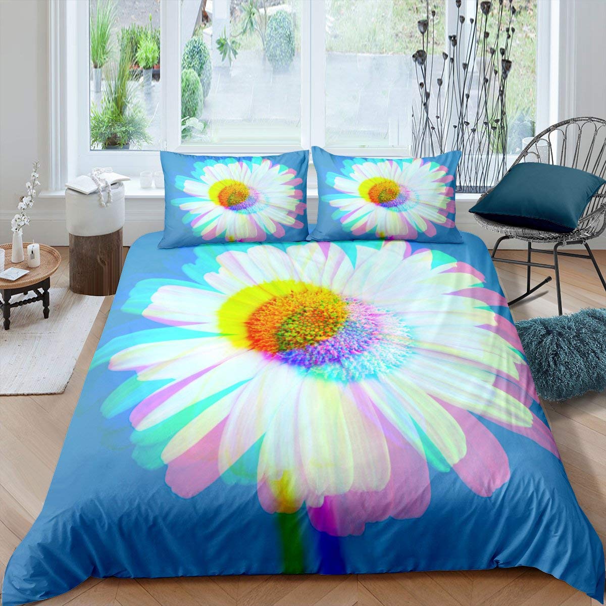 

Желтый ромашка пододеяльник комплект милый цветочный комплект постельного белья для детей девочек садовые цветы королевский пододеяльник с наволочкой EU single(135x200cm)