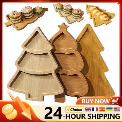 Christmas Plate Wooden Tray Xmas Tree Tableware Dried Fruit Snacks Doge Wooden Tray Fruit Plate Restaurants Fast Food Plate