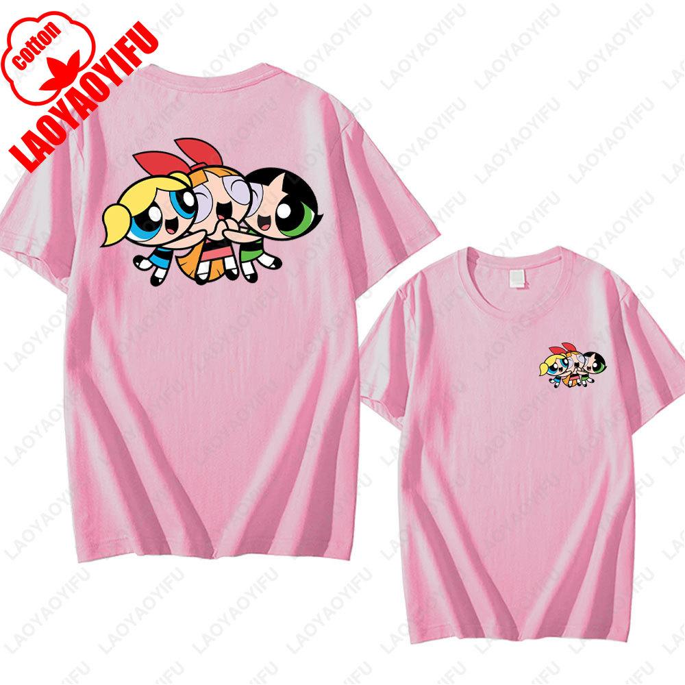 The Powerpuff Girls Anime Tshirt Trendy Kawaii Woman Clothing O Neck Summer Cotton Short Sleeve Tee Retro Trend Cool Street Tops