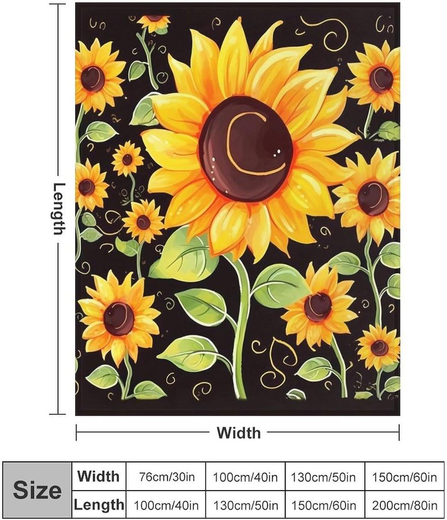 Flannel Fleece Throw Blanket Warm Cozy Pet Blanket Winter Reversible Decorative Cute Sunflower Bedtime Blankets for Couch Bed