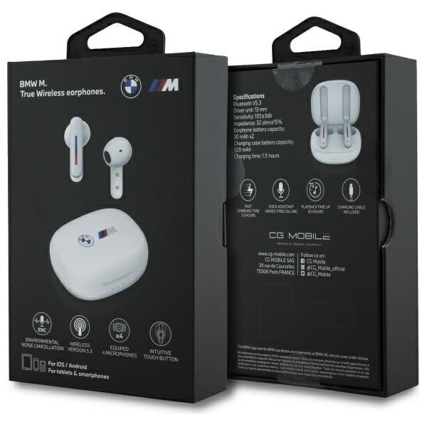 BMW Bluetooth Headphones Bmbemiatp20Loh   Tws + Docking Station White/White Printed Logos
