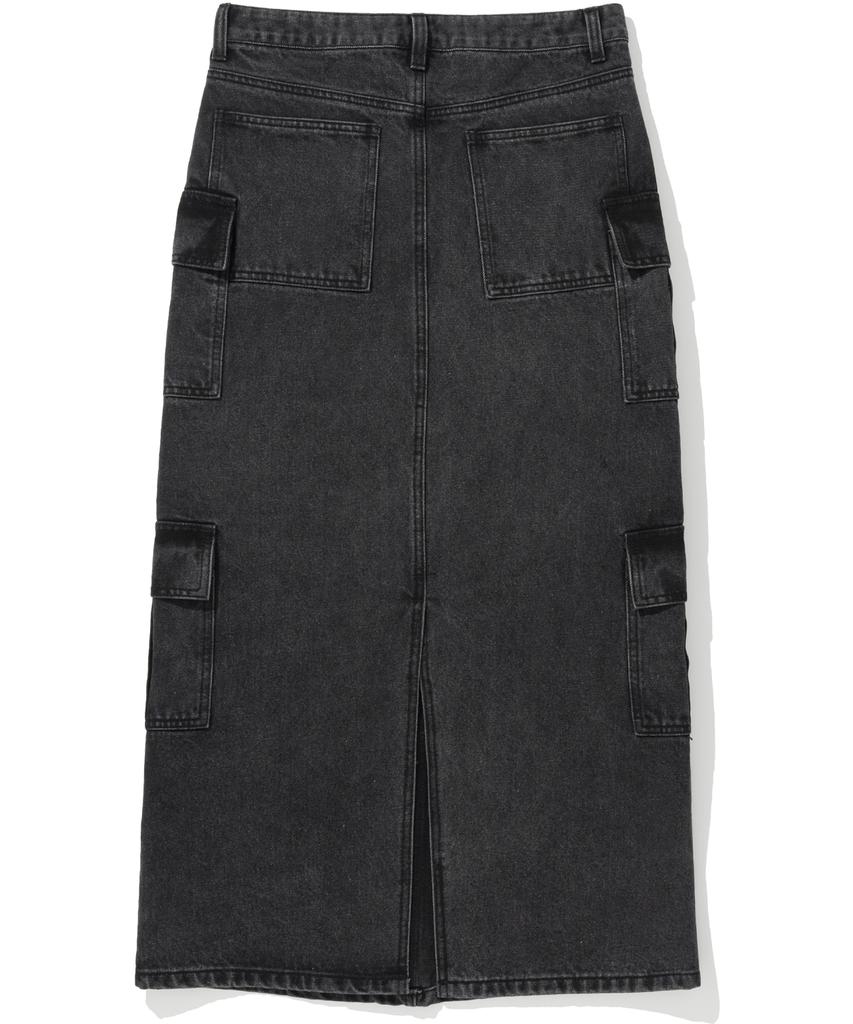 Notponerd W Denim Cargo Long Skirt - Black