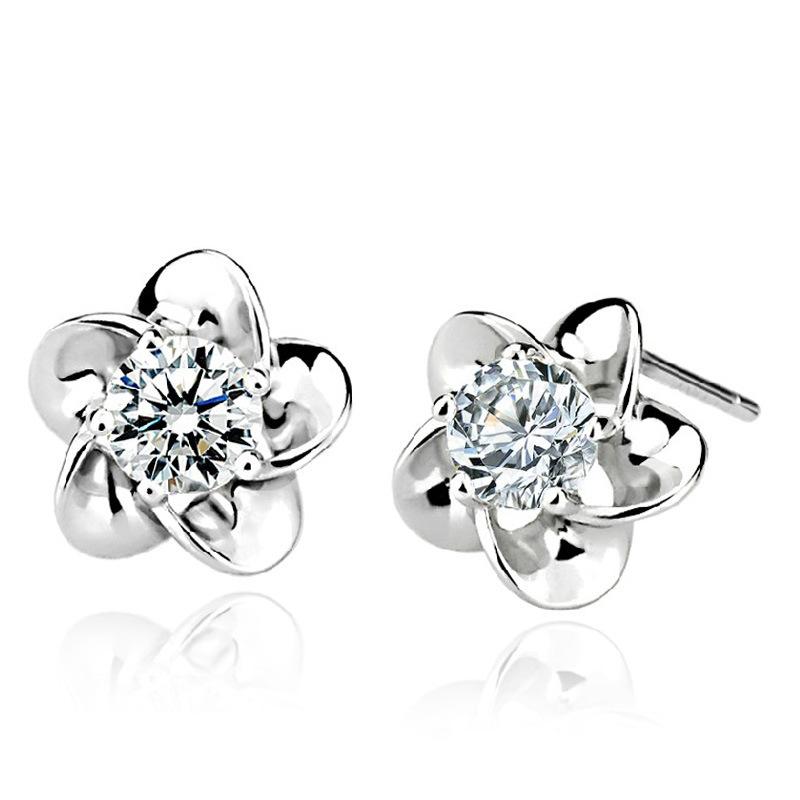 925 Sterling Silver Fashion Flower Shape AAA Zircon Earrings Gift Jewelry