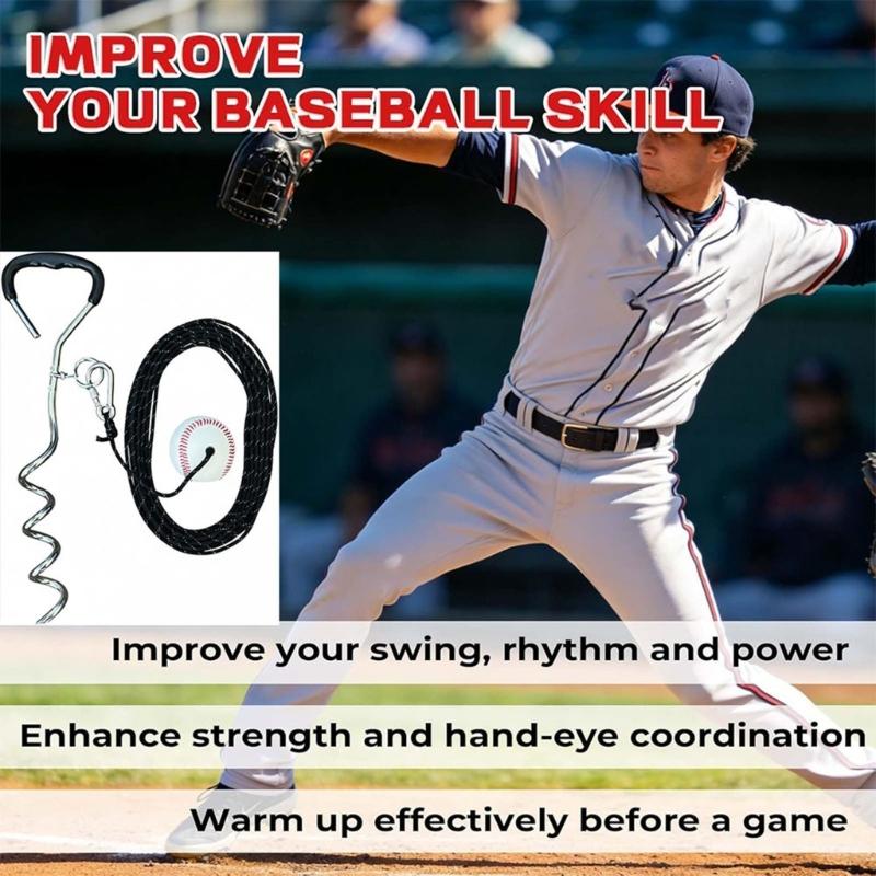 Alloy Steel Baseball Swings Trainer With 50 Feet Retractable Rope And Ball For Backyard Practice And Skill Improvement