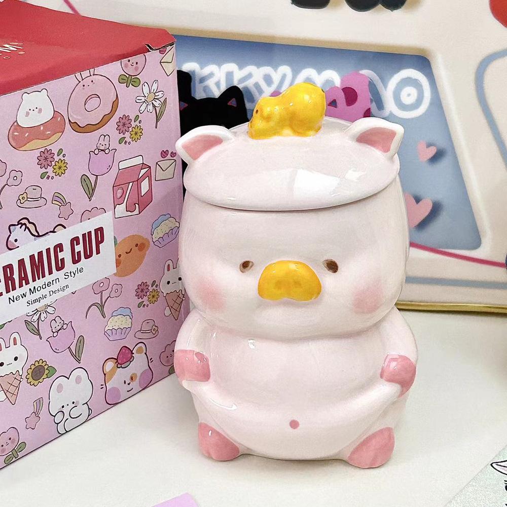 Cute ins piggy ceramic cup couple pair cup hand-painted mug birthday souvenir