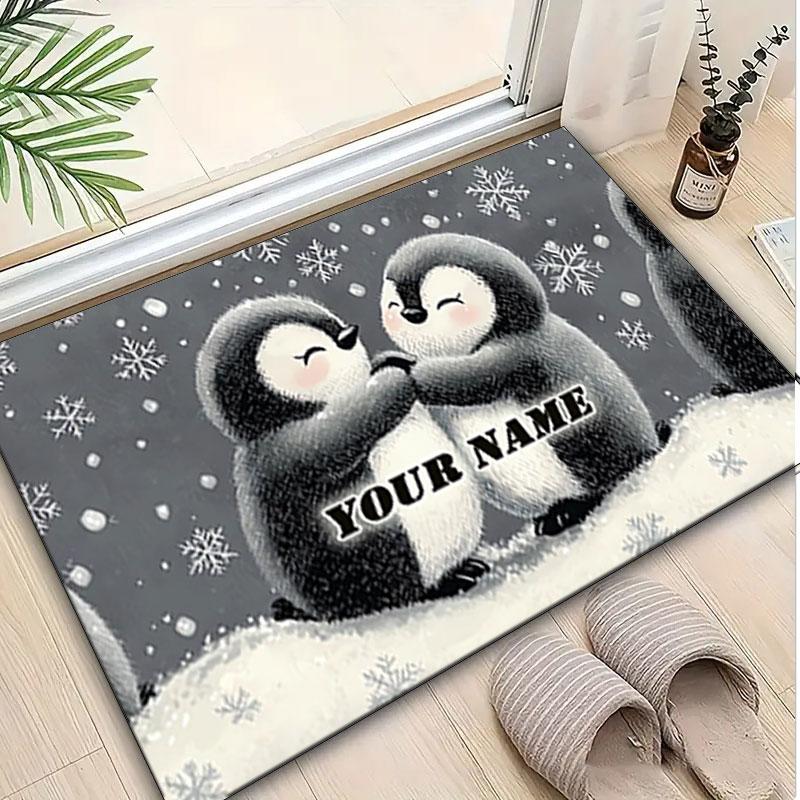 1PC Custom Name Winter Penguin Friendship Theme Floor Mat Ideal for Living Room, Game Rooms, Office, Bedroom,Floor Mat Playful Design