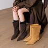 Fashion 2025 New Pointed Toe Mid-calf Women Boots Cow Suede Thin Heels Warm Knight Boots Fashion Slip on Party Ladies Shoes Modern Boots