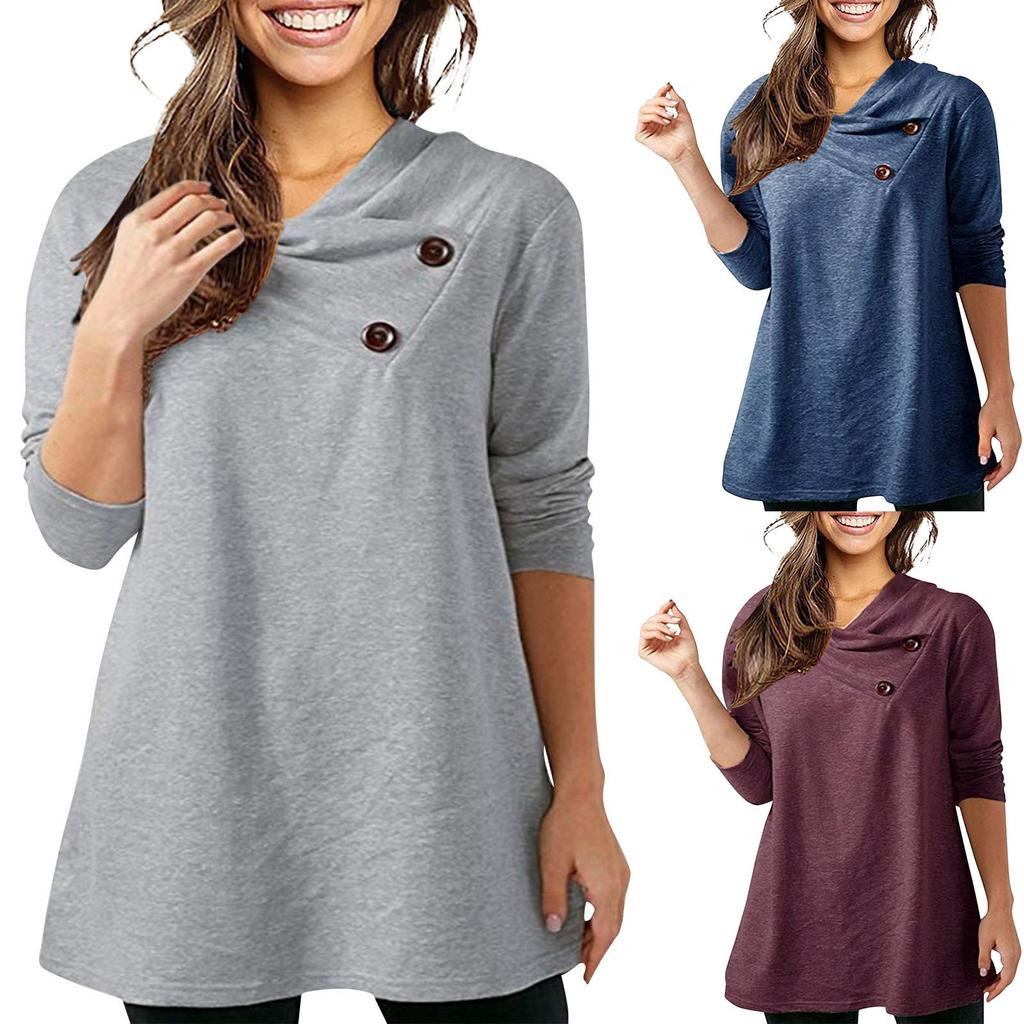 Women Warm Button Long Sleeve Sweater Pullover Blouse Shirts Sweatshirt