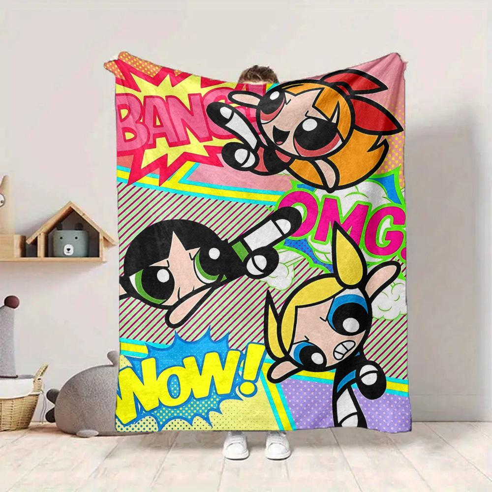 1pc Powerpuff Girls Cozy Print Blanket Lightweight Warm Flannel Throw Blanket For Sofa, Bed, Living Room