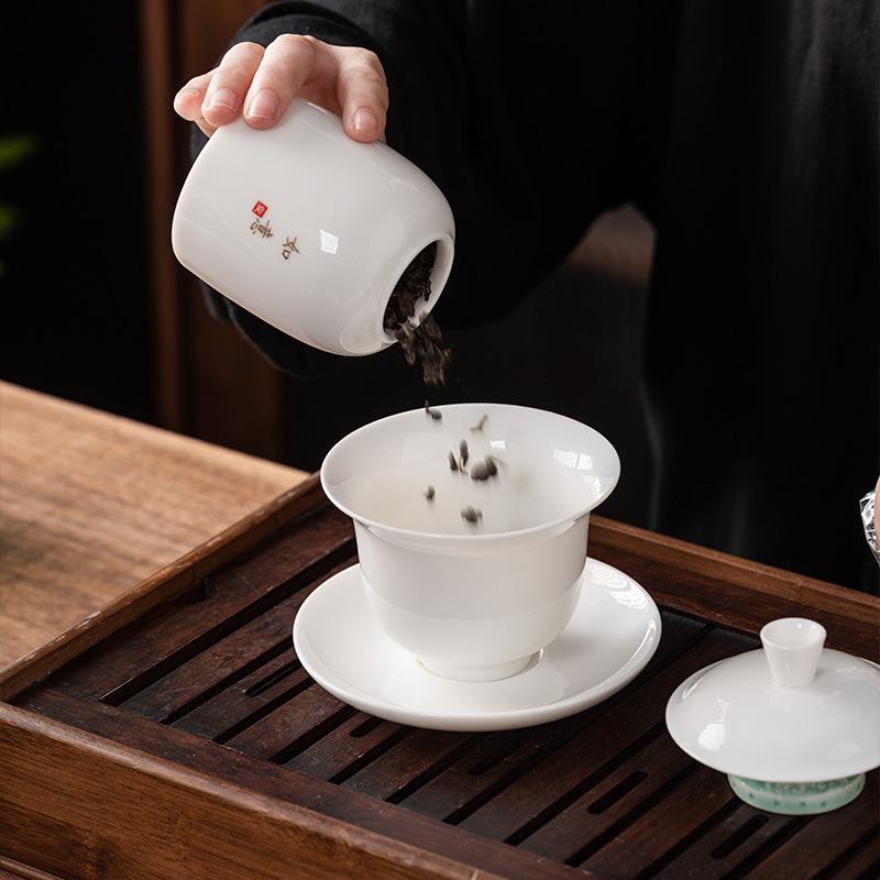 Suet Jade Ceramic Tea Can Size Aluminum Alloy Sealed Can Household Pu'er White Tea Loose Tea Can High-grade