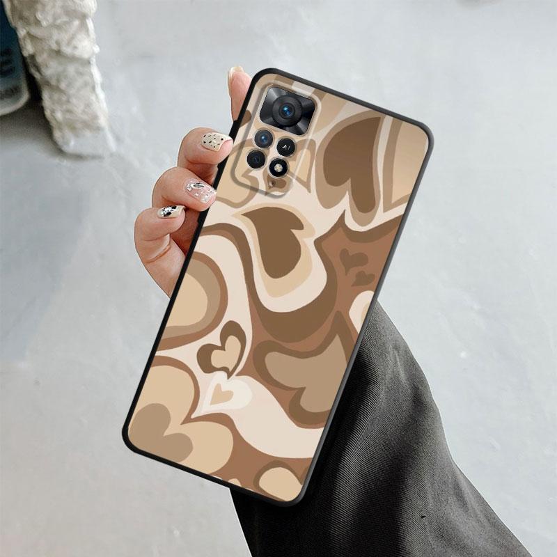 Fashion Brown Love Wood Grain Texture Case For Xiaomi Redmi Note 11t 11s 11 10 8 Pro 9 9s 9t 8t For Mi 10 8 9a 9c 10c 12c K60