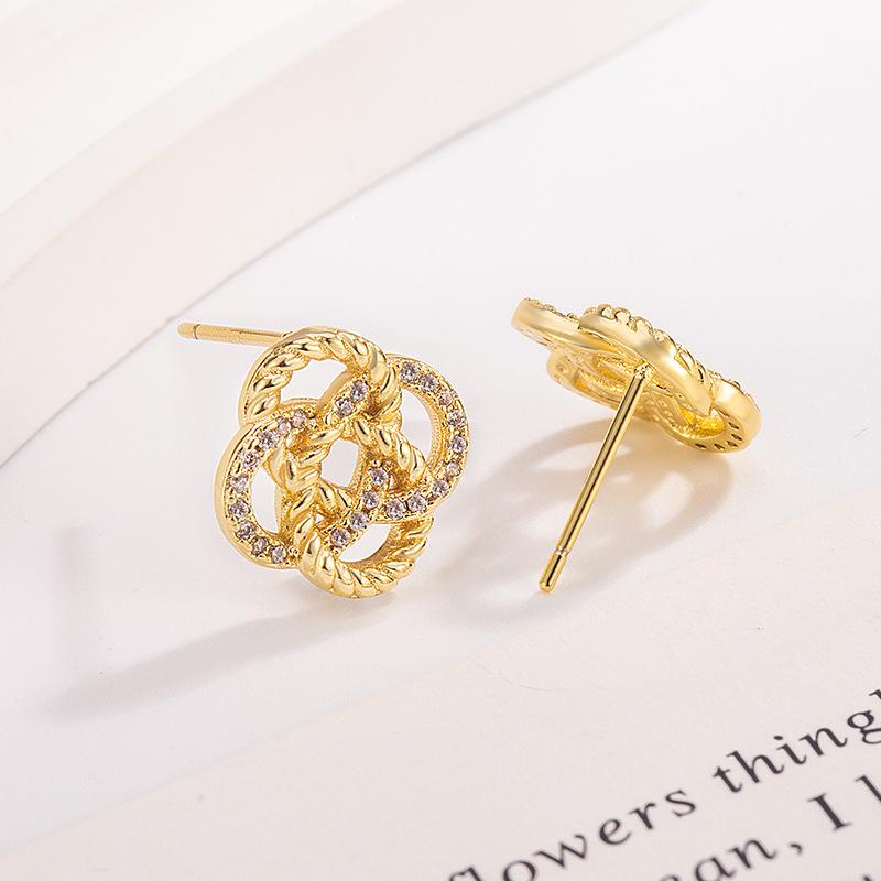 Золотые полые серьги-гвоздики с узлом: Элегантные, Высококачественные Украшения для Женщин – Стиль Легкой Роскоши Осень/Зима Copper