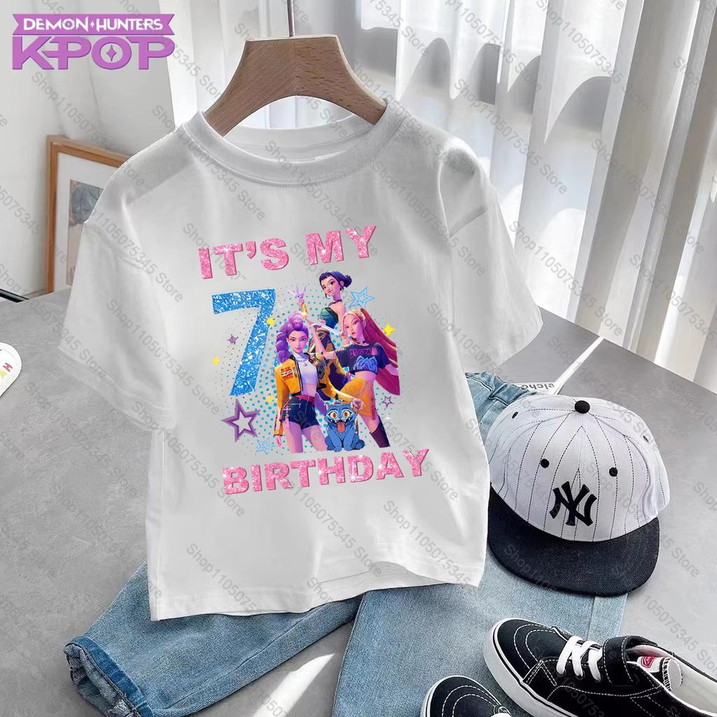KPop Demon Hunters Children Clothing Fans Gift Birthday Number Girl 2025 Hot Movie Baby Tops Summer Short Sleeve Fashion T Shirt