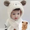 Windproof Winter Baby Hat Scarf One-Piece Infant Beanies Cap Cute Kids Hat Hooded Scarf