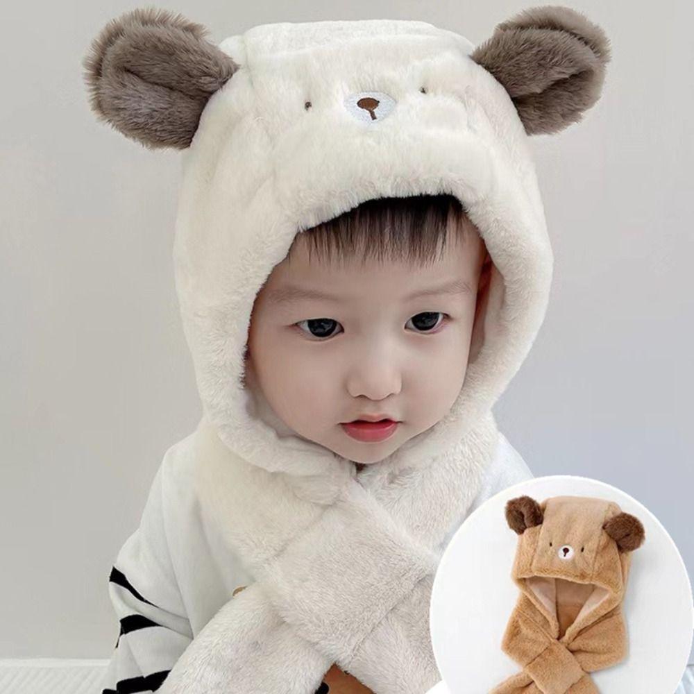 Windproof Winter Baby Hat Scarf One-Piece Infant Beanies Cap Cute Kids Hat Hooded Scarf