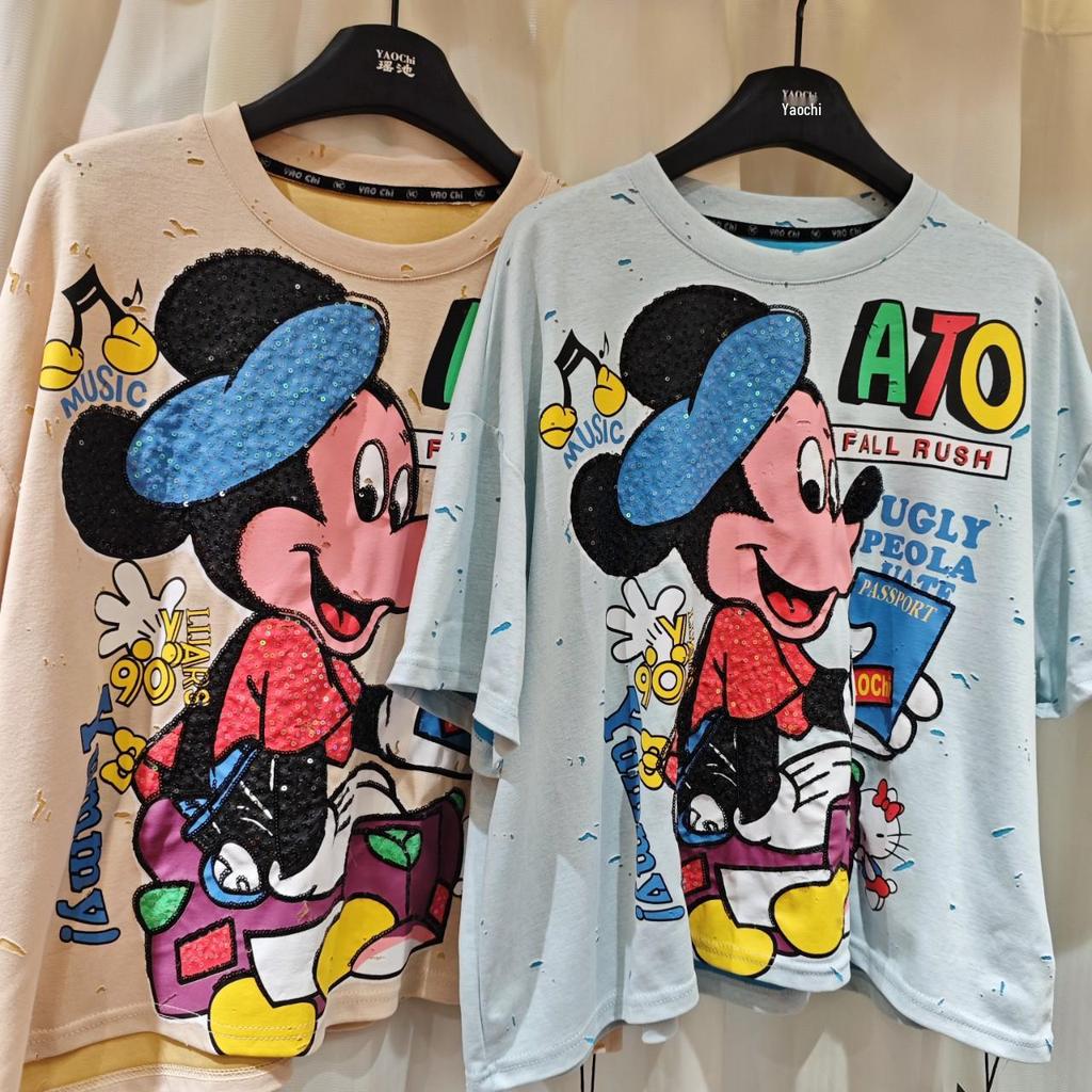 2026 Spring/Summer Plus Size Women's Cartoon T-shirt - Loose Short Sleeve, Trendy Fashion, European & American Style, Korean-Inspired.