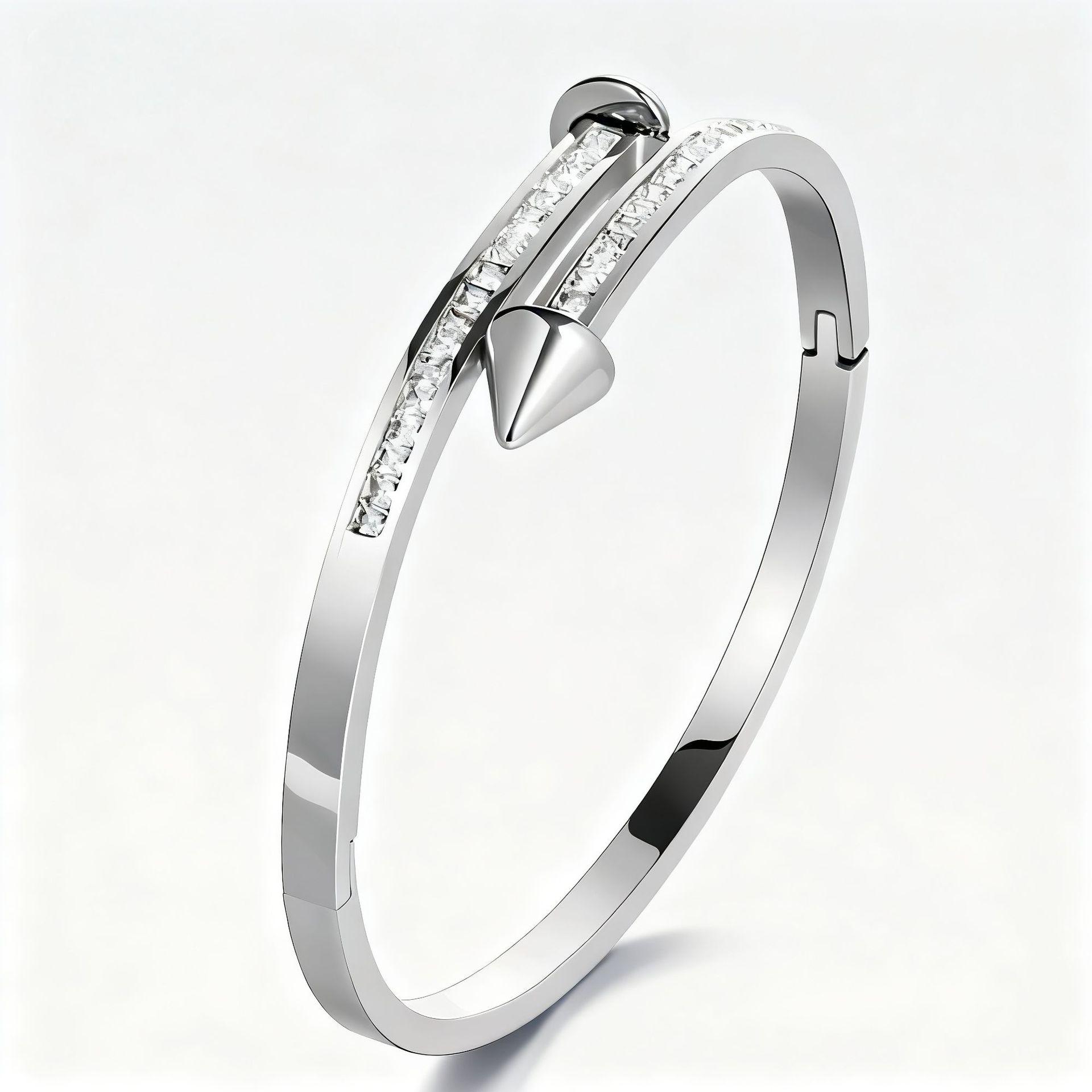 Women s Three-Color Zirconium Titanium Stainless Steel Studded Bracelet