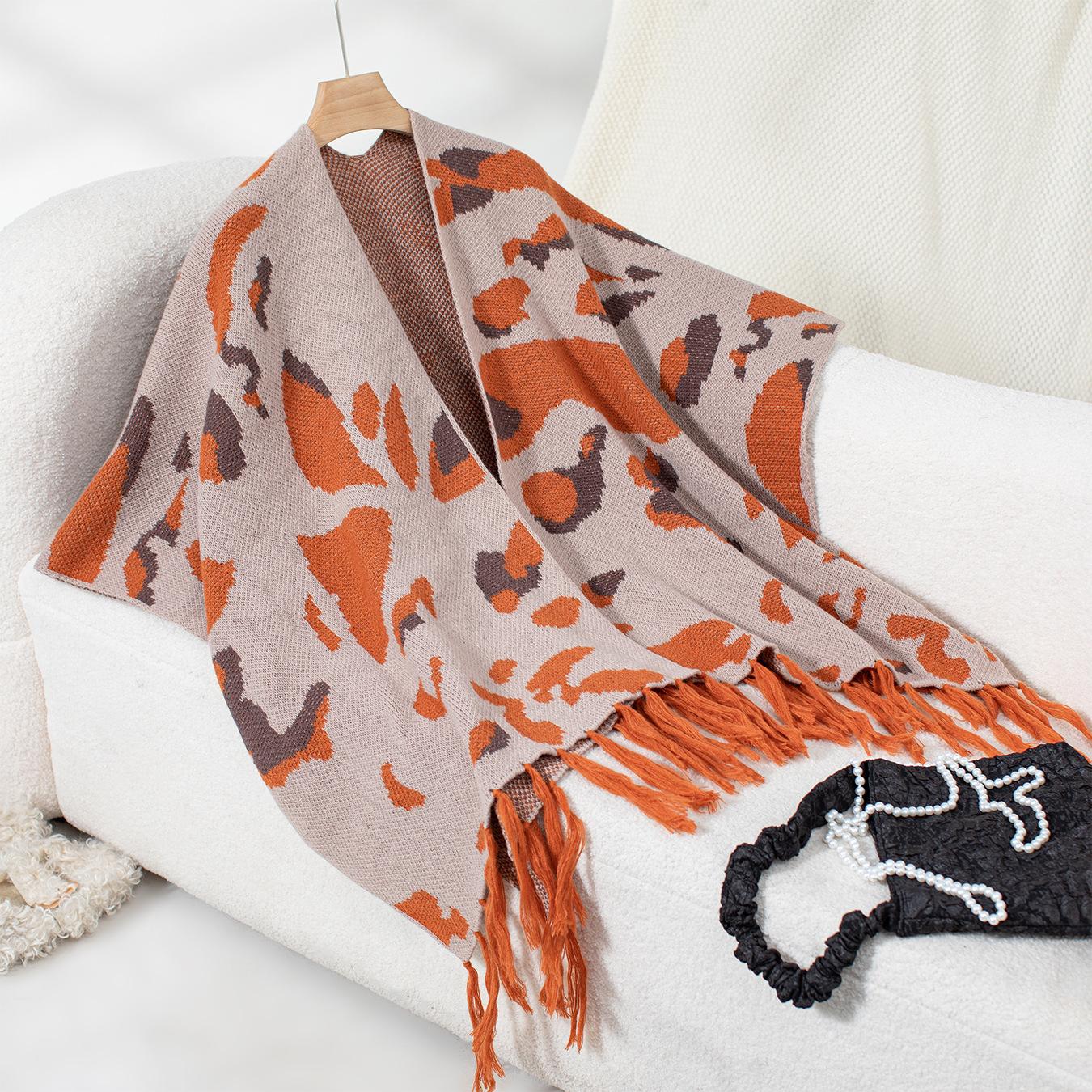 

Осень и зима Женский леопардовый свободный рукав летучая мышь плащ кардиган трикотаж свитер с V-образным вырезом One Size серый