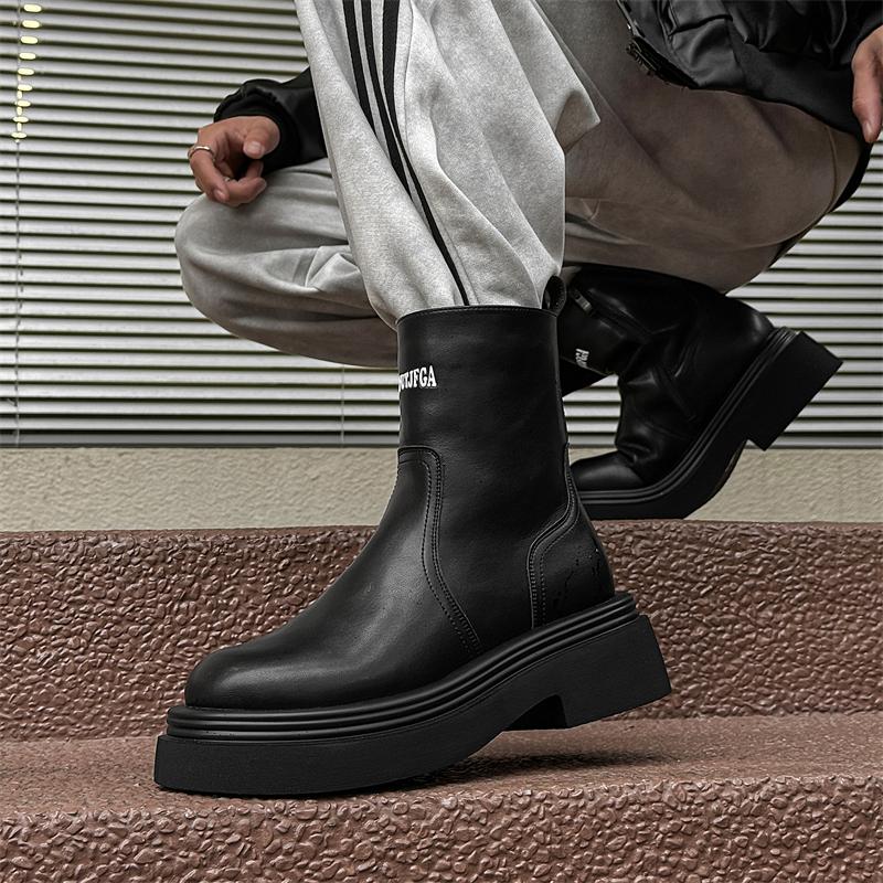 Autumn and Winter Black Men's Boots Classic Styles by Designers Work and Party Outdoor Street -46 Leather Shoes