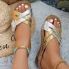 Euro-American Color-Block Leather Buckle Wedge Sandals - Summer 2026, Thick Sole, Large Size Beach Slippers
