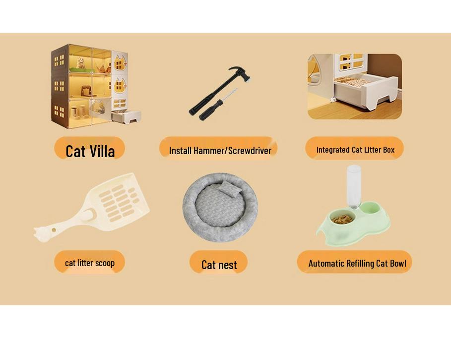 Luxury Indoor Multi-Layer Cat Villa with Integrated Litter Box