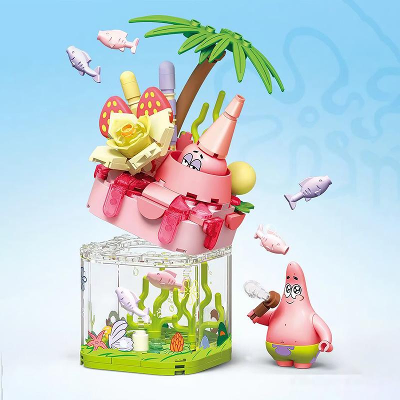 SpongeBob Patrick Star Construction Brick DIY Pineapple Strawberry House Model Bricks Collection Featuring Light Desktop Decoration Children
